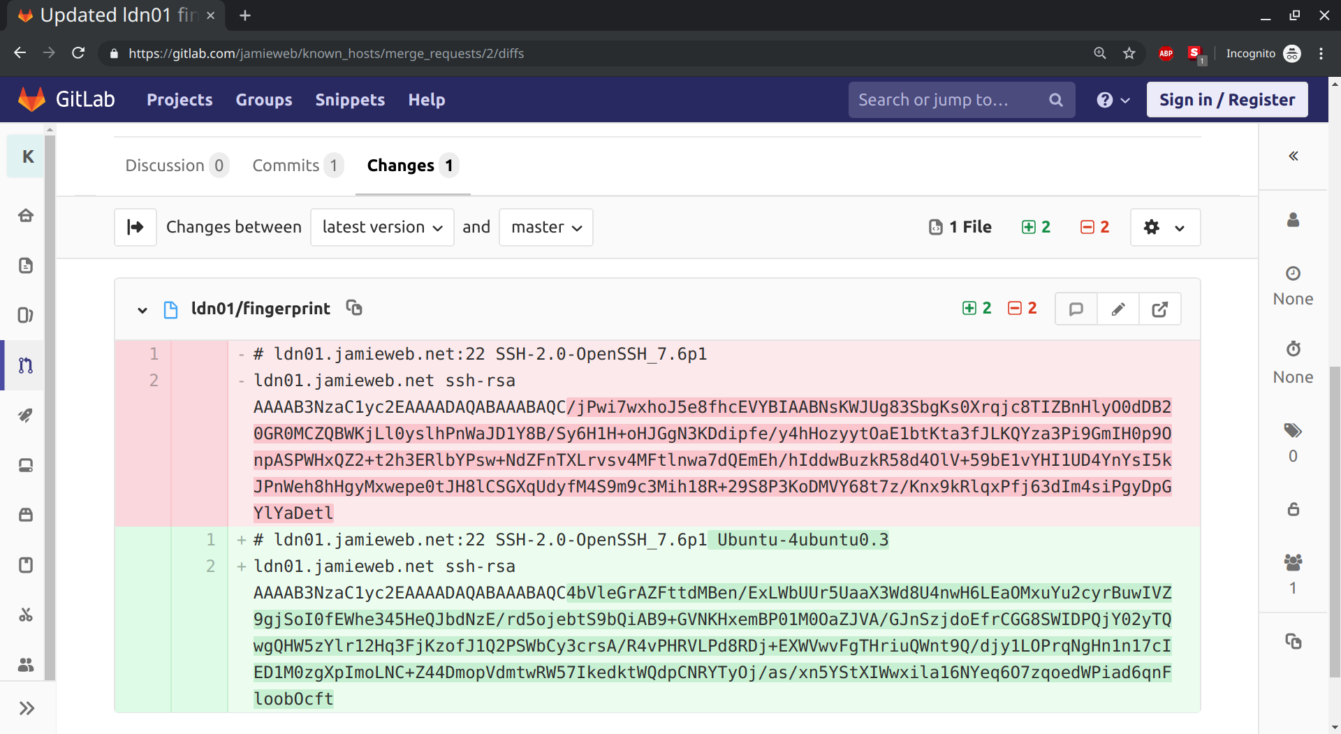 A screenshot of the merge request diff within GitLab.