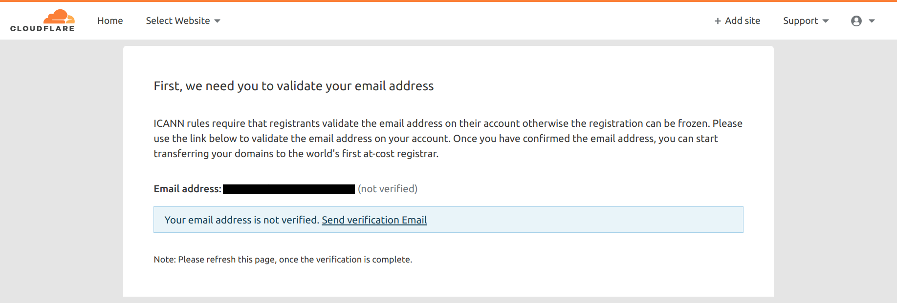 A screenshot of prompt to verify my email address.