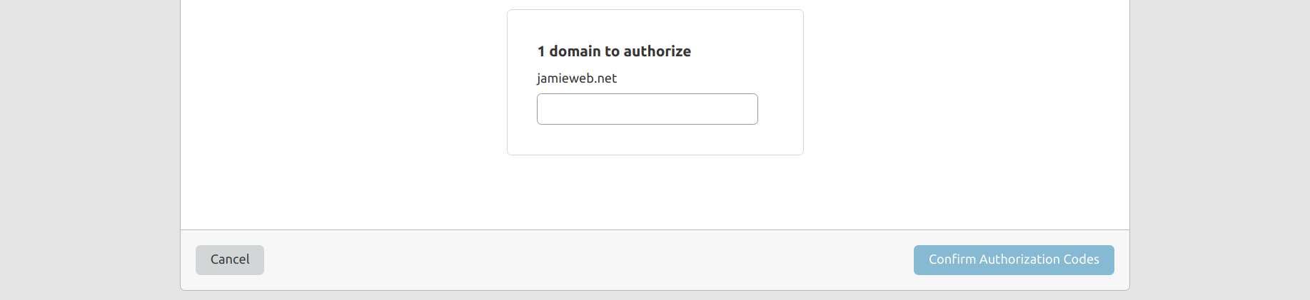 A screenshot of the prompt to enter the domain name transfer authorization code.