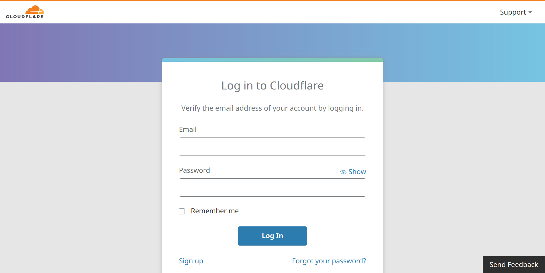A screenshot of Cloudflare prompting me to log in with my username and password in order to verify my email address.